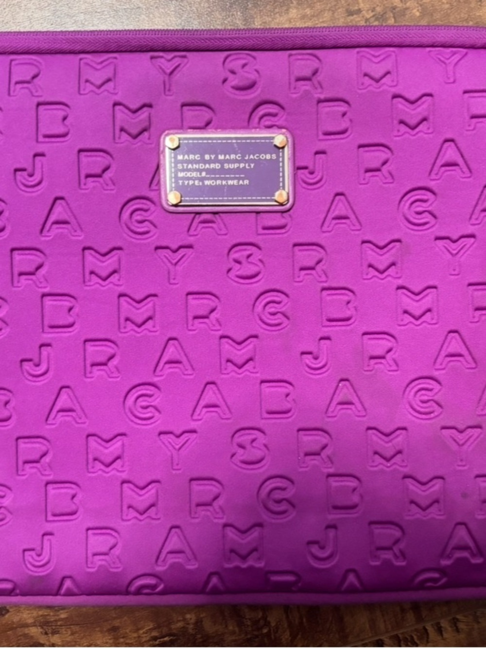 Marc by Marc Jacobs Magenta Embossed Logo Zip Pouch with Gold Plaque